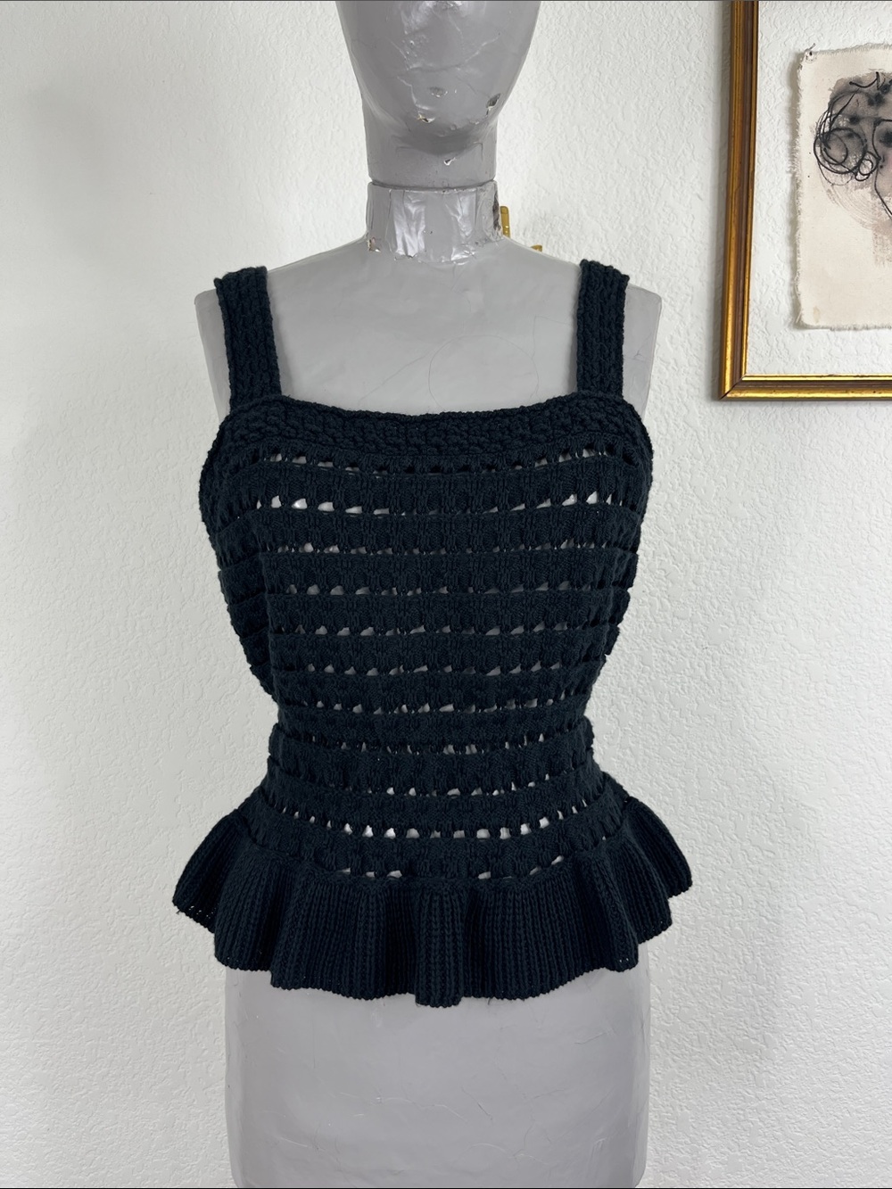 J Crew Crochet Ruffle Sweater Tank Top Peplum Knit